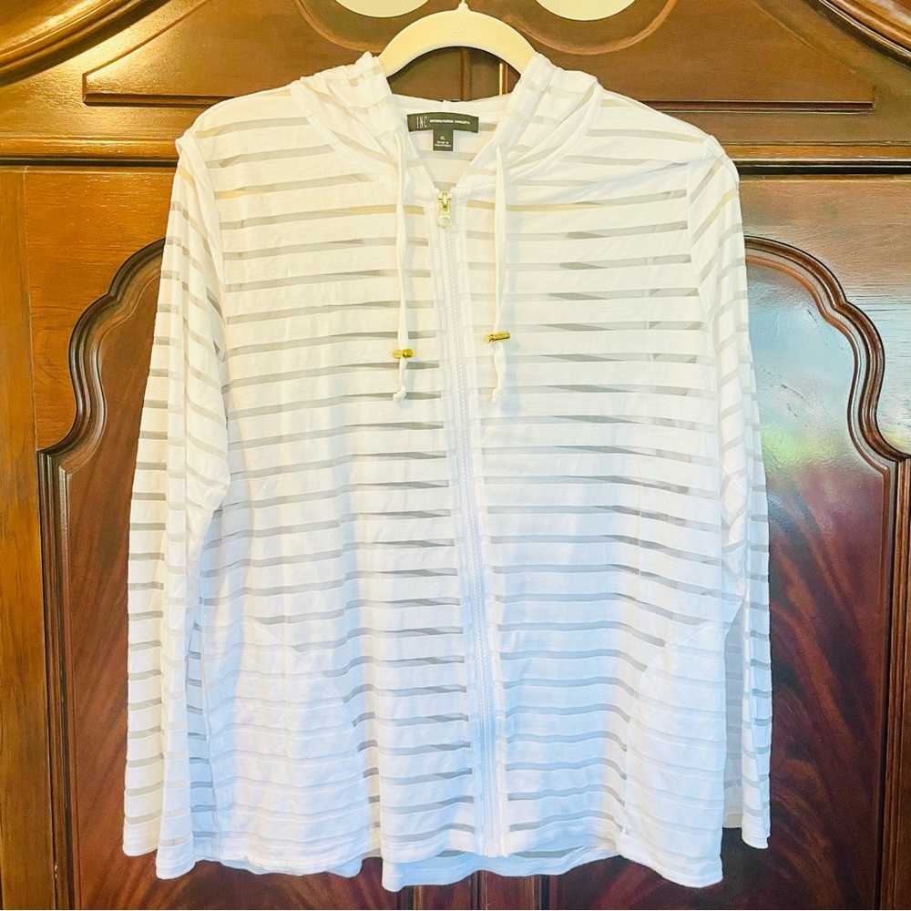 White Striped Zip-Up Hoodie